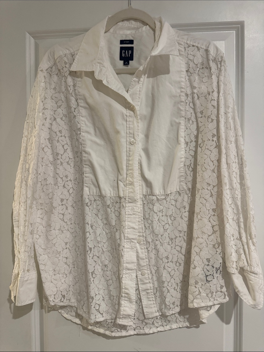 GAP Cream White Lace Panel Button-Down Shirt